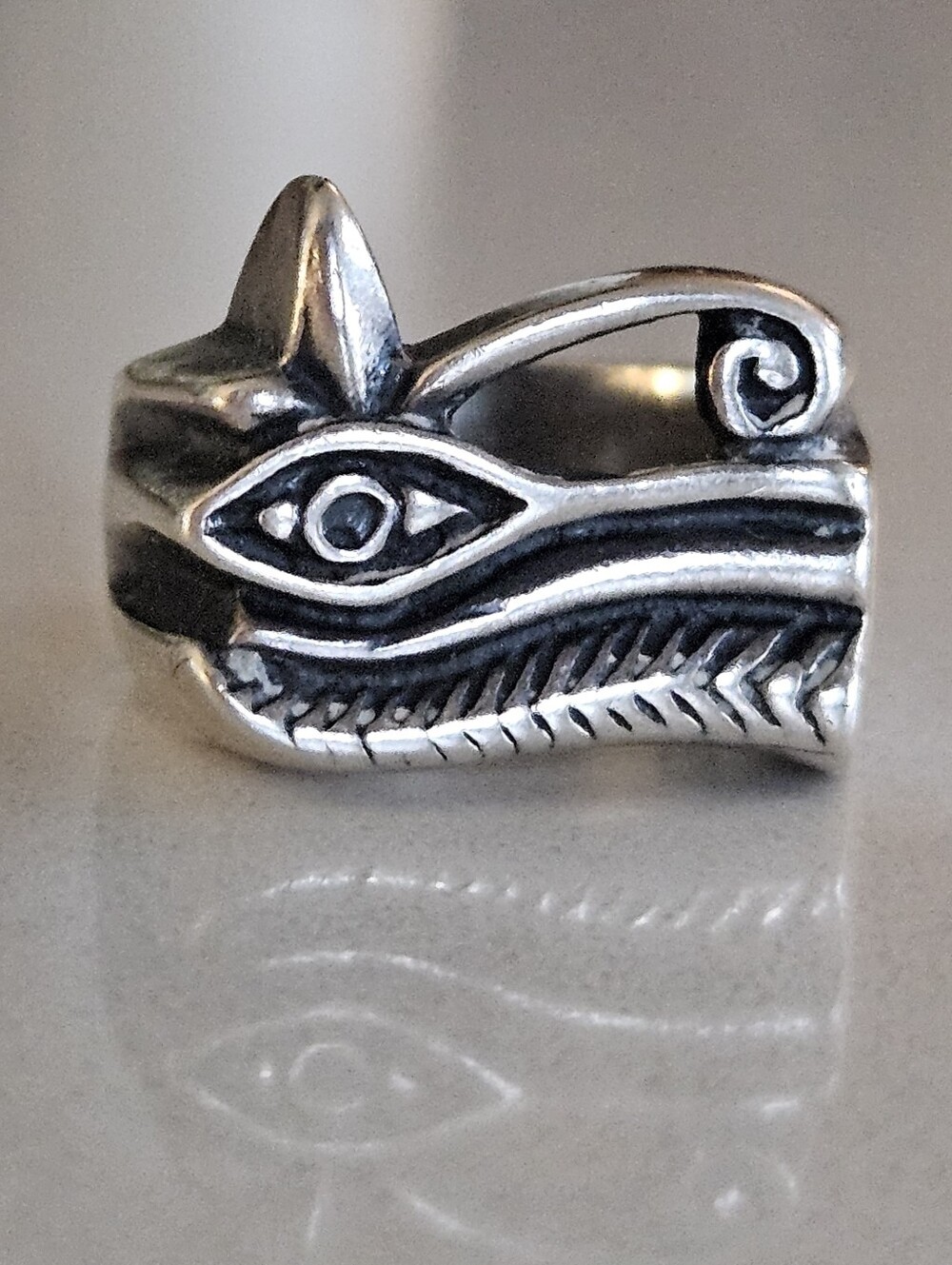 Vintage Egyptian Eye Of Horus Sterling Silver Statement Ring Size 9.5